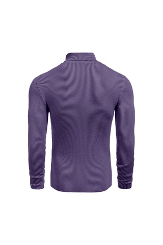 Polızeı Erkek Slim Fit Boğazlı Triko Kazak Esnek Dokulu Lila