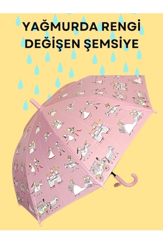 Yağmurda Rengi Değişen Pembe Kız Çocuk Şemsiye Pembe