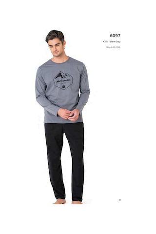 Pierre Cardin 6097 Erkek Uzun Kollu Bisiklet Yaka Pijama Takımı-gri Gri Melanj
