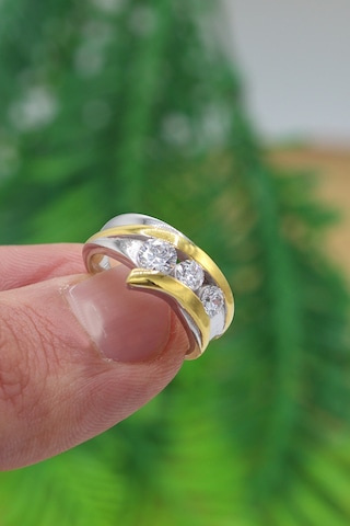 Midyat Nurtaş Gümüş Kristal Kesim Gold Kaplama 925 Ayar Gümüş Üçtaş Yüzük 201022857