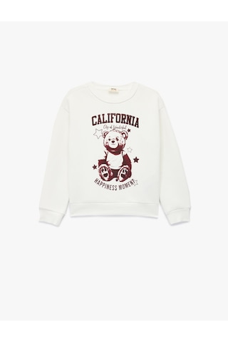 Koton Ayıcık Baskılı Uzun Kollu Bisiklet Yaka Sweatshirt Ekru 6wkg10259ak Ekru