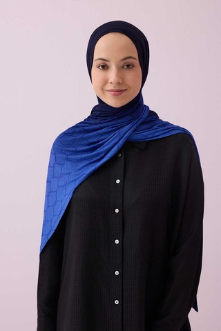 İmannooor Kafes Gri Degrade Supreme Şal 70x175 Lacivert