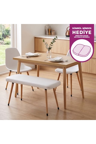 Vilinze Eames Sandalye-bank Avanos Ahşap Mdf Mutfak Masası Takımı - 70x120 Cm Beyaz
