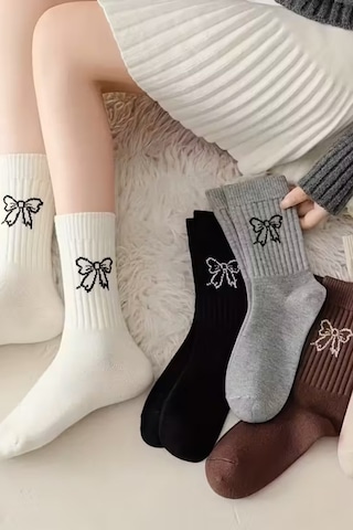 Hitit Socks Kadın 5 Çift Premium Kalite Kurdele Desenli Günlük Kullanıma Uygun Kolej Çorap Çok Renkli