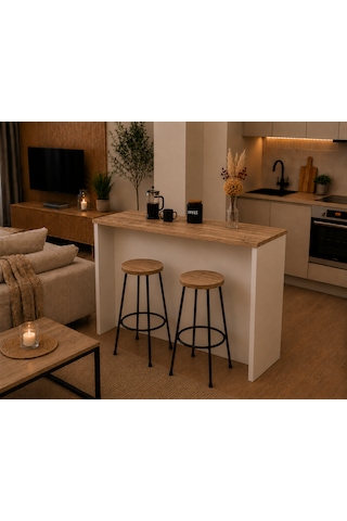 Figa Mutfak Adası - Mutfak Masası-120 Cm Atlantik Çam - Beyaz