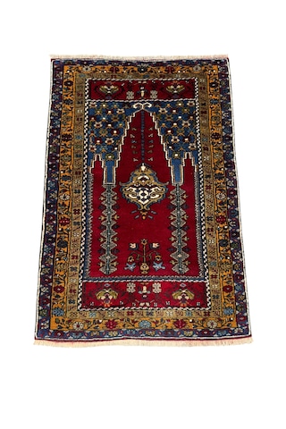 El Dokuma Sıfır Küçük Yahyalı Halısı Seccade 75x110 Kök Boya Namazlık Kırmızı