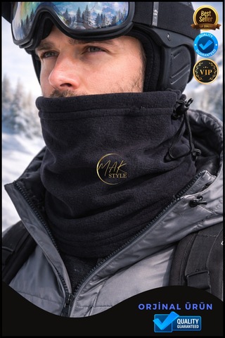 Overpet Yetişkin Polar Boyunluk Ayarlanabilir, Çok Amaçlı Boyunluk & Bere Siyah