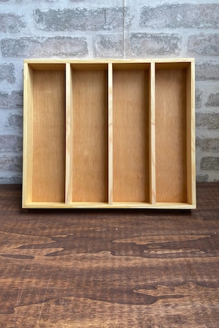 40x35 Cm Çok Bölmeli Ahşap Kaşıklık Ve Kepçelik Seti - Çekmece Düzenleyici- Ahşap Organizer