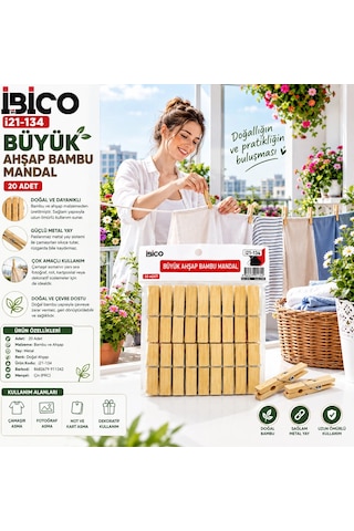 20pcs Büyük Ahşap Bambu Mandal 5047 Gümüş