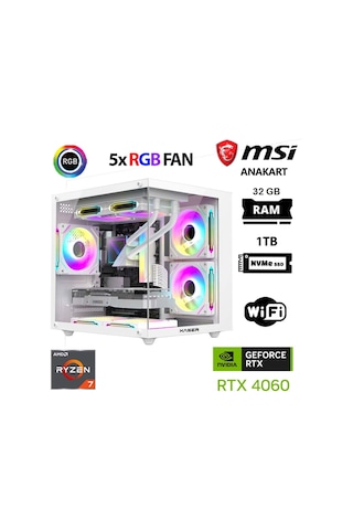 Xaser Cube X60 R7-5700X 32 GB 1 TB M.2 Nvme SSD 8 GB RTX4060 Free Dos Masaüstü Oyuncu Bilgisayarı