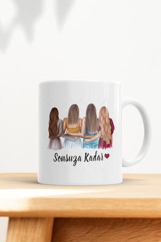 4 Arkadaşa Özel Sonsuza Kadar Kupa Bardak Beyaz