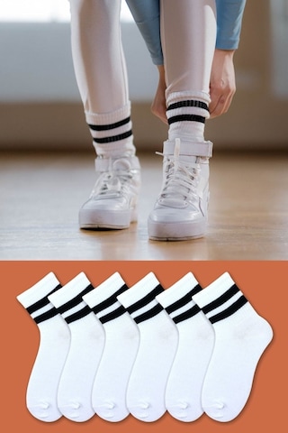 Socks Stores Erkek Çorap Soket Uzun Corap Kadın Beyaz Desenli Çoraplar 6 Adet Beyaz