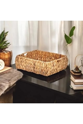 El Yapımı Hasır Bombeli Dekoratif Sepet - 37 X 30 X 12 Cm -