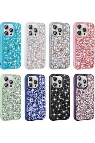 Apple Uyumlu iPhone 15 Pro Max Kılıf Parlak Taşlı Tasarım Zore Linea Kapak Light Green