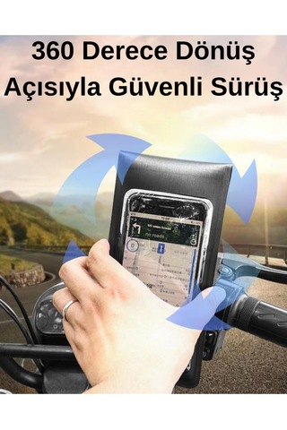 Su Geçirmez 360 Derece Kontrol Motosiklet Telefon Tutucu - Çift Conta & Velcro Koruma