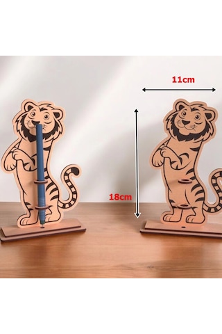 Boyanabilir Ahşap Aslan Kalemlik - 3mm Mdf Lazer Kesim Hobi Seti 10 Adet