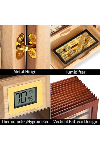 Cigarloong Camlı 3 Çekmeceli Puro Kutusu Ceviz 80's Cigarspa Elektronik Nemlendirme