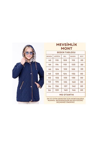 Mg Otantik Büyük Beden Pamuk Ekoseli Kapitone Kaban - Kapüşonlu Mevsimlik Mont Mg001 Lacivert