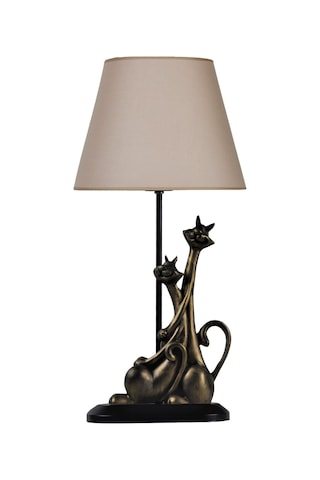 Qdec Modern Dizayn Kedi Abajur Gold Bej Diğer