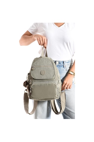 Baginn Kadın Sırt Çantası Kapaklı Model 30 25 Cm Hafif Klinkır Kumaş Spor Çantası Günlük Bayan Çantası Bej
