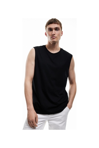 Koton Bisiklet Yaka Regular Fit Pamuklu Kolsuz Tişört Siyah 5sam30013mk Siyah
