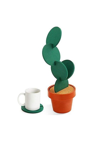 Bardak Altlıkları Kendin Yap Kaktüs Bardak Altlığı, Çiçek Saksısı Tutuculu 6 Parça Set Çok Renkli