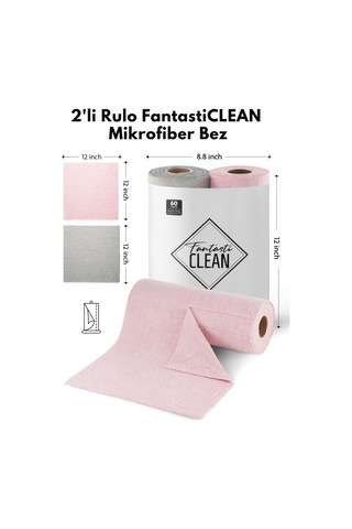 Çok Amaçlı Rulo Mikrofiber Temizlik Bezi 30x30 60 Yapraklı Gri - Pembe 2x30 Lu Paket Pembe - Gri
