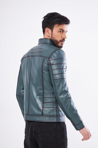 Derinss Der224 Hakiki Deri Erkek Yeşil Mont 001