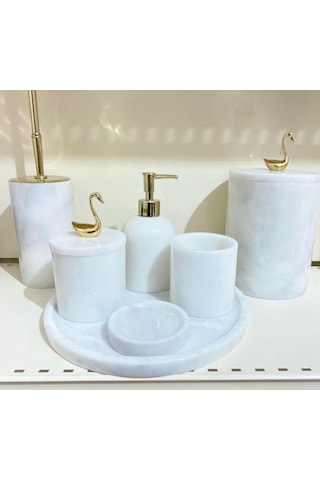 Mermer 7li Banyo Seti Beyaz - Gold Mermer 7li Banyo Seti Beyaz - Gold