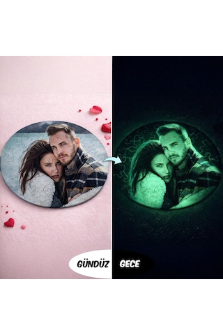 Bk Gift Kişiye Özel Fotoğraflı Fosforlu Yuvarlak Puzzle -1, Gece Parlayan Puzzle, Sevgiliye Ve Ev Hediyesi Kobitmeyencom36675 Bk Gift