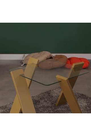 Roman Cam Yan Sehpa Mini Hardal / Çiçeklik Sehpa
