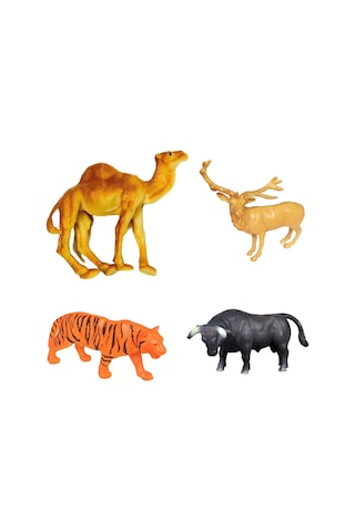 Dörtlü Vahşi Hayvanlar Seti Kaplan Boğa Geyik ve Deve Figür Set