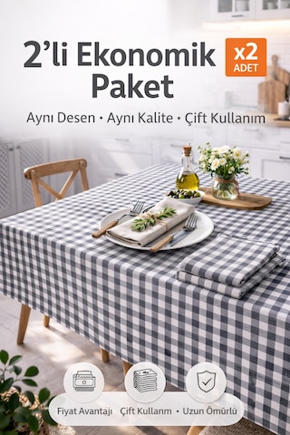 2'li Paket Küçük Kare Desen Pötikareli Masa Örtüsü, Sofra Bezi, Piknik Örtüsü 170 X 170 Cm Gri