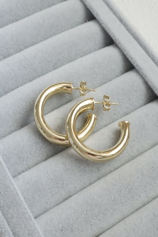 Kadın Küpe Kararmaz 14k Renk Vip Seri Tombik Boru 3cm Kesik Halka Küpe Altın