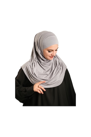 Hürrem Bone Gri Pratik Hazır Geçmeli Tesettür Eşarp Viskon Boneli Büyük Boy 1290bv 15 gri