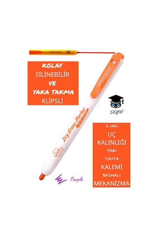 Basmalı Tahta Kalemi Yaka Clipsli İade Garantili Amerika Markası Writech Kolay Silinebilir Mor