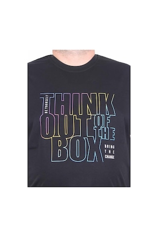 Starbattal Erkek Büyük Beden Sıfır Yaka Tişört Think Out Box 25163 Sıyah Siyah