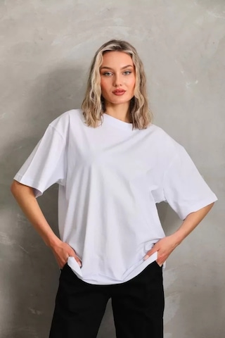 Ge Ticaret Unisex Bisiklet Yaka 20/1 Düz Oversize T-shirt - Beyaz Beyaz