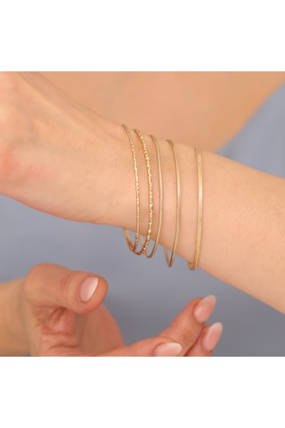 925 Ayar Altın Mikron Kaplama Ajda Ray Gümüş Bilezik - Bv00107 Gold
