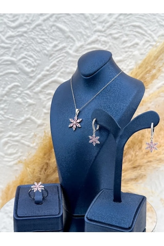 925 Ayar Gümüş Pembe Kuvars Taşlı Lotus Çiçeği Modeli 3 Lü Kadın Takı Seti 925 Ayar Gümüş Pembe Kuvars Taşlı Lotus Çiçeği Modeli 3 Lü Kadın Takı Seti