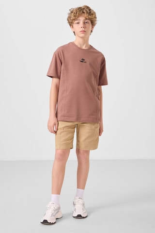 Tarçın-koyu Bej Pamuklu Oversize Fit Dokuma Hafif Esnek Chino Erkek Çocuk Şort Takım - 11276 Tarçın