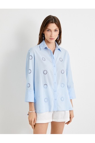 Koton Oversize Fistolu Gömlek Uzun Kollu Pamuklu Mavi 4sak60062ew Mavi