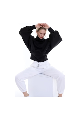 Dreamlike Yaka Ve Omzu Fermuarlı Uzun Kollu Yarasa Kol Sweat Cepli Pantolon Takım Siyah