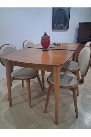 Masa Sandalye 90643 Retro Ayak Model Kayın Retro Açılır Parlak Açık Ceviz Tabla Kahverengi