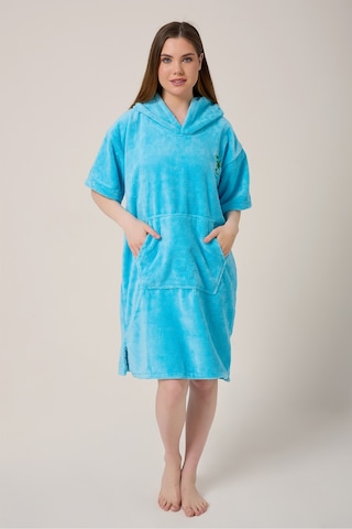 Palmiye Sörf Nakışlı Yetişkin Sörf Yazlık Panço Kapüşonlu Plaj Havlusu Mavi Mavi