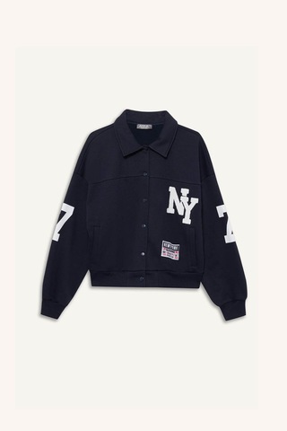 Defacto Coool Polo Yaka Baskılı Çıtçıtlı Bomber Ceket F9241ax25wnnv241 Lacivert