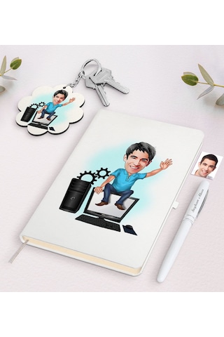 Kişiye Özel Erkek Bilgisayar Mühendisi Karikatürlü Beyaz Defter K