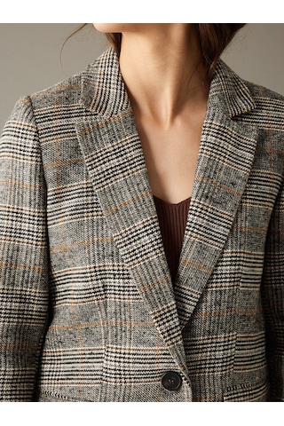 Lcw Vision Kahverengi Ekose Kadın Kaşe Blazer Ceket