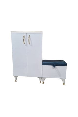 2 Kapaklı Puflu Ayakkabılık Beyaz