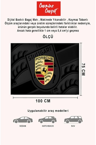 Dijital Baskı Dekoratif Porsche Desen Araba Bagaj Matı Yıkanabilir Bagaj Havuzu